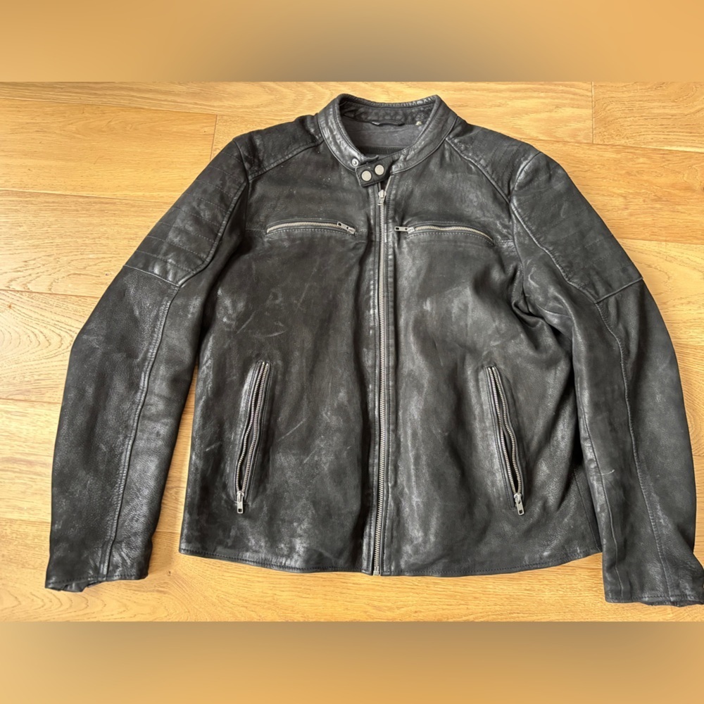 Black rivet genuine leather moto jacket mens xl
